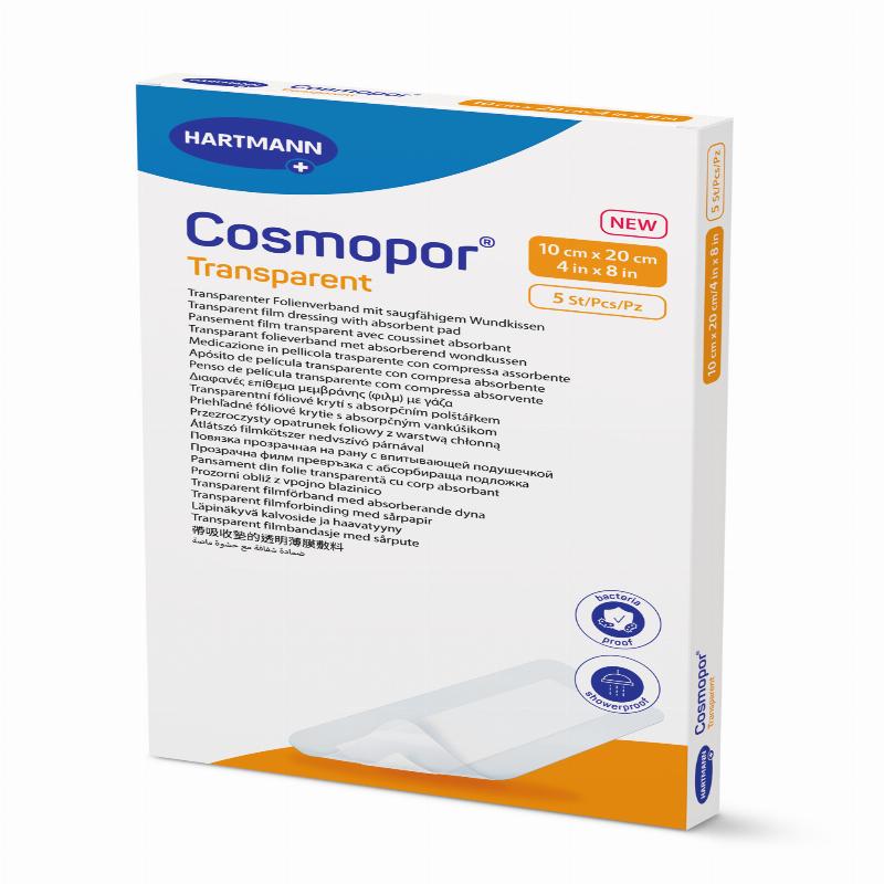Пов'язка плівкова прозора з абсорбуючою подушечкою Cosmopor® Transparent 10см x 20см 5шт